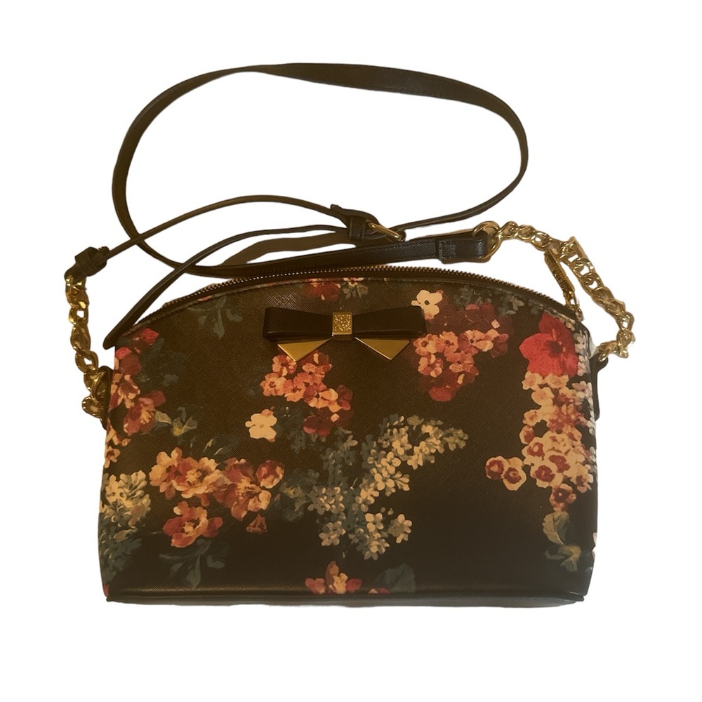 Anne Klein Black Multi Color Floral Crossbody Bag